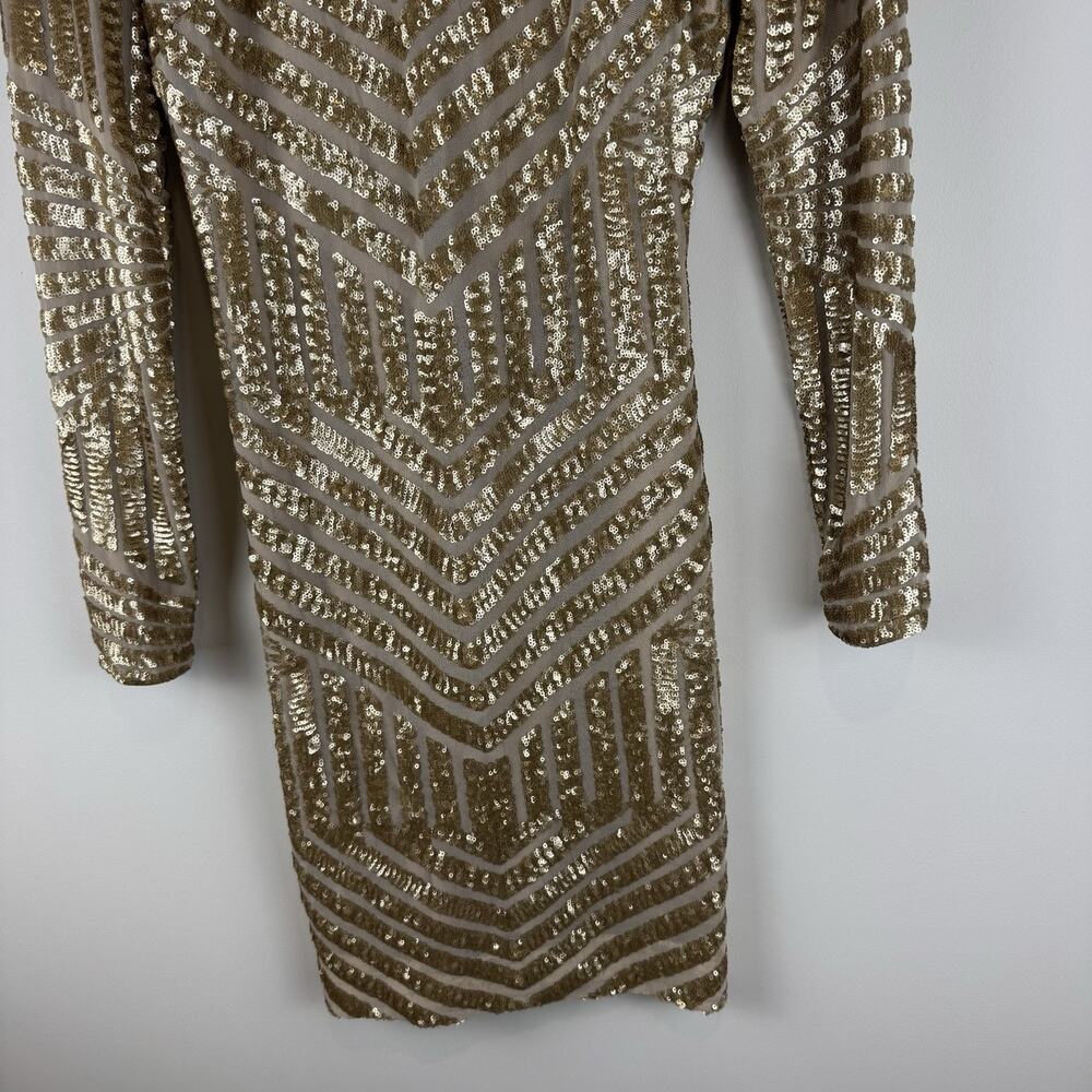Dress the Population Lola gold sequin long sleeve bodycon mini dress M Fits S - Picture 3 of 14